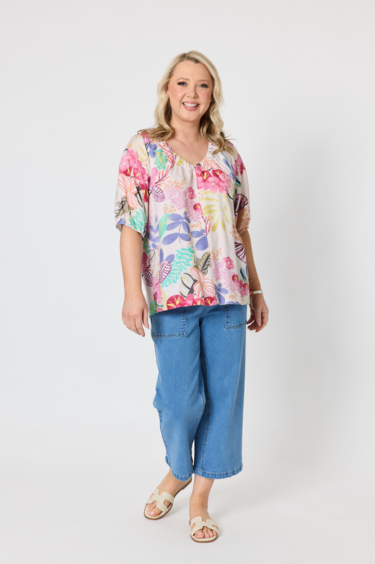 Desert Rose Floral Print Top - Pink/Multi