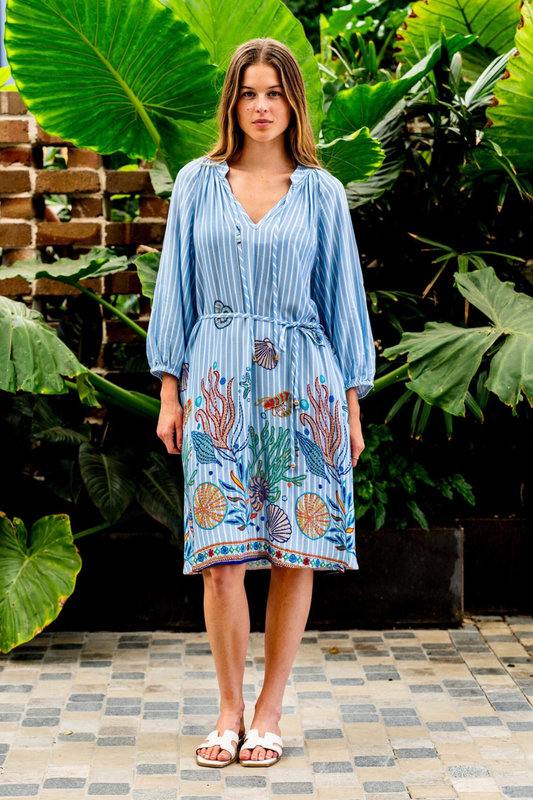 Sea World Dress - Blue Stripe Print