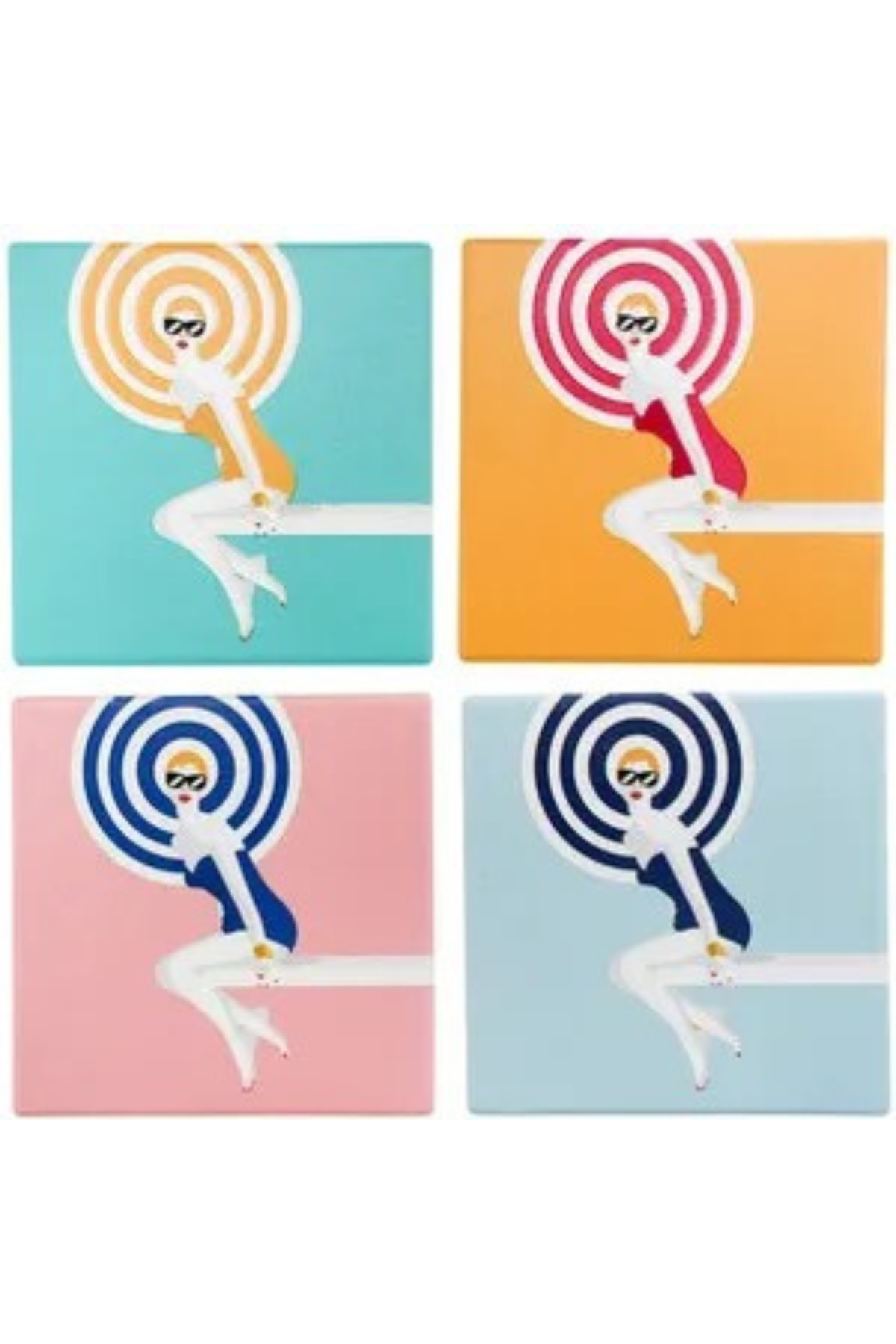 Retro Poolside Ceramic Coasters – Set of 4