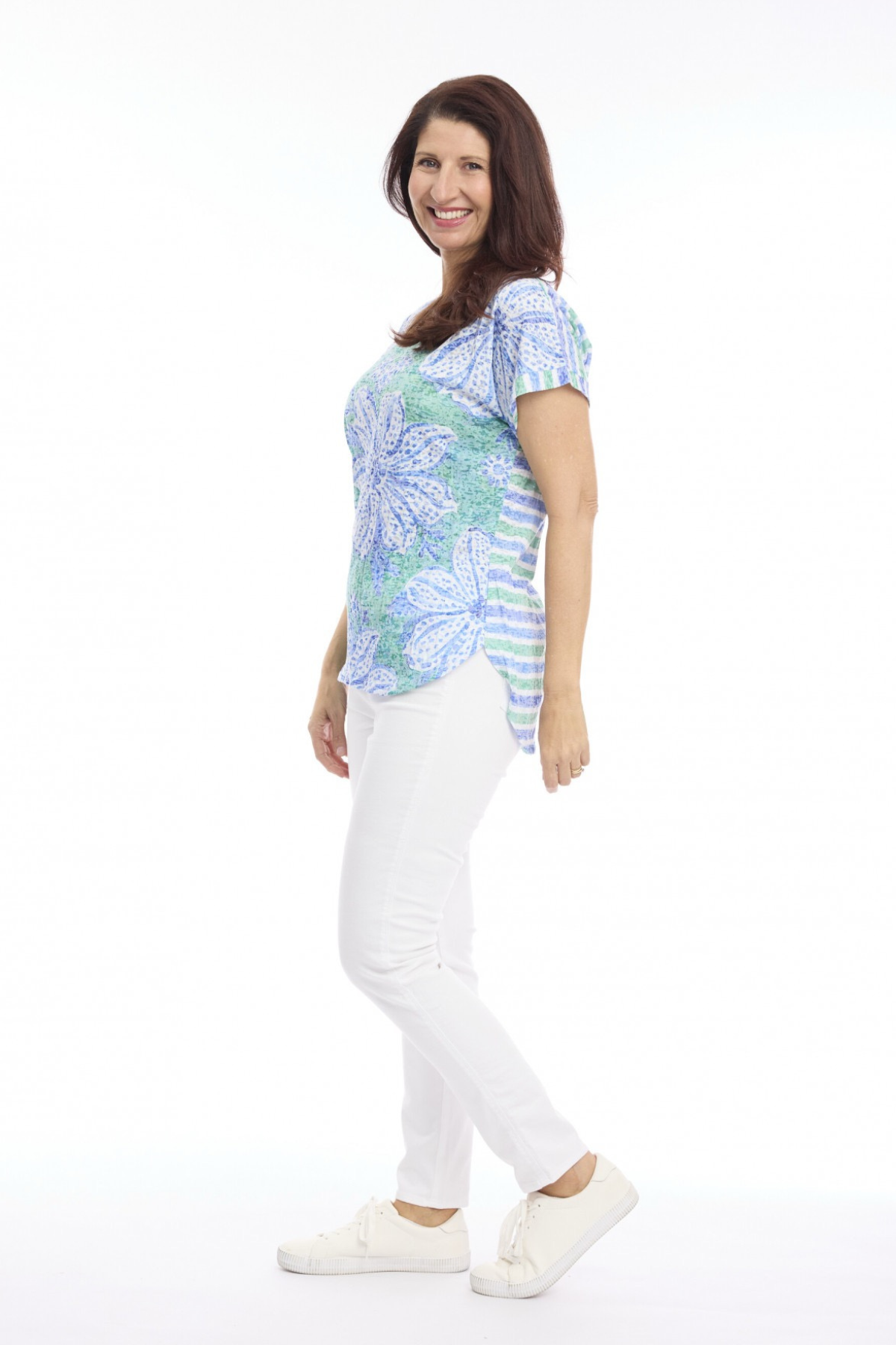 Burnout Stripe & Print Drop Shoulder Tee