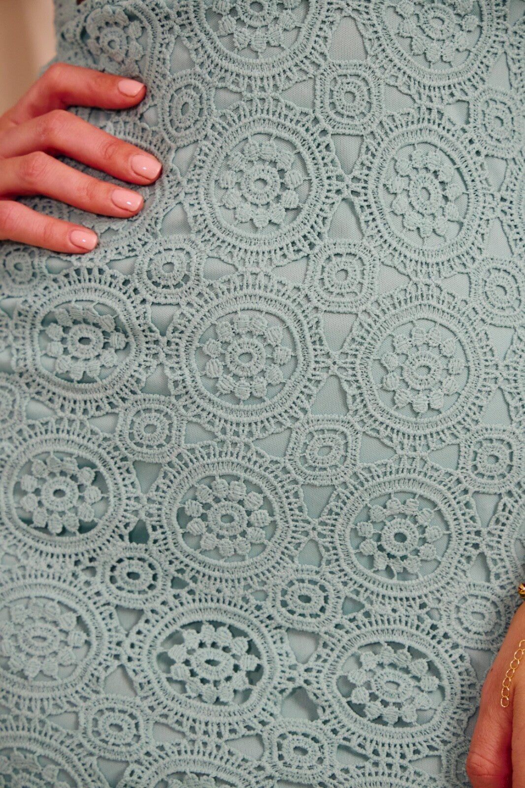 Teal Crochet Lace Midi Dress