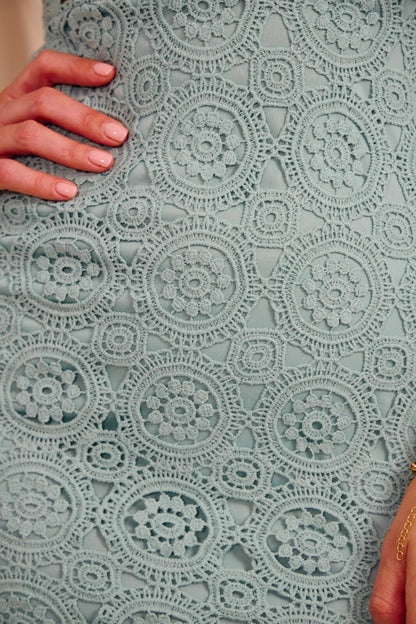 Teal Crochet Lace Midi Dress