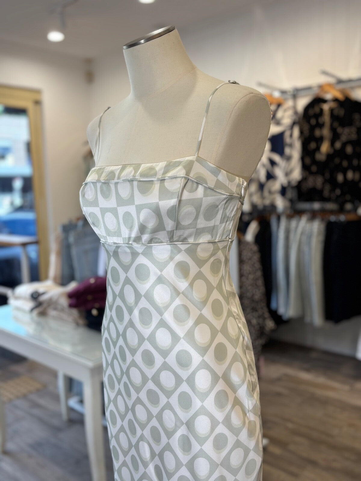 Retro Green Satin Maxi Dress