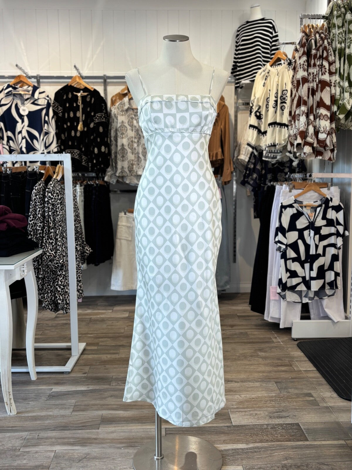 Retro Green Satin Maxi Dress