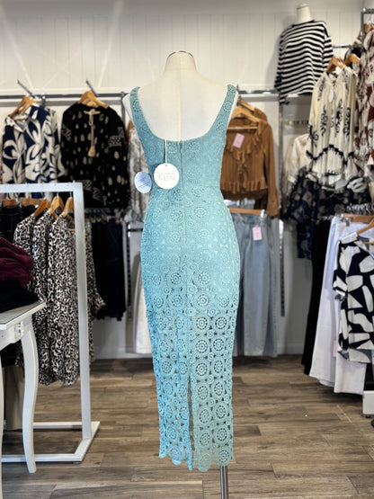Teal Crochet Lace Midi Dress