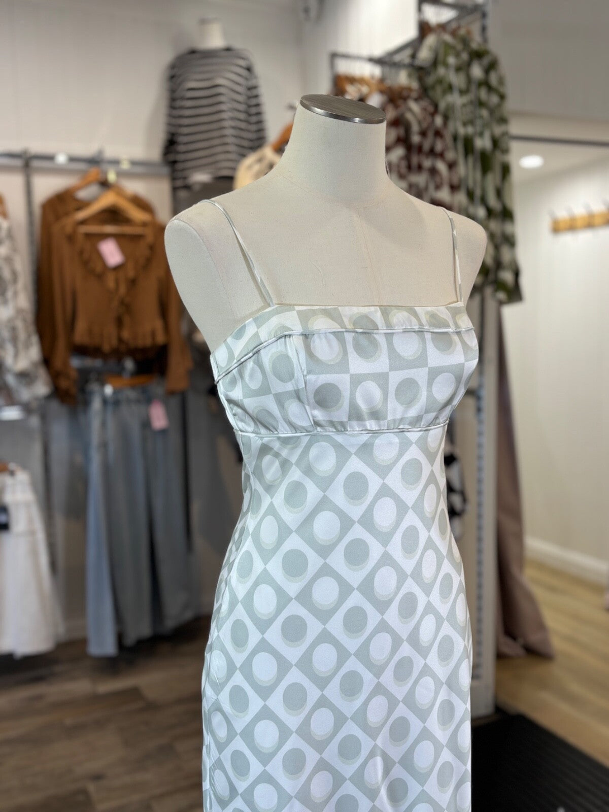 Retro Green Satin Maxi Dress