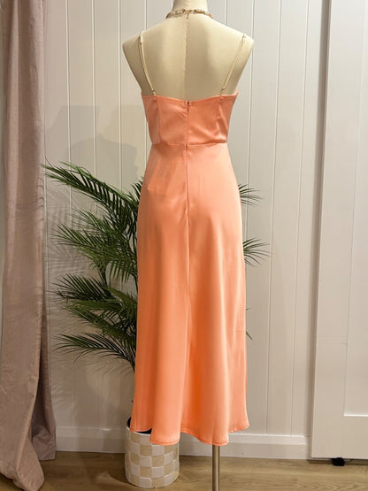 Peach Satin Formal Dress | Adjustable Straps | Hidden Zipper |Here Comes The Sun