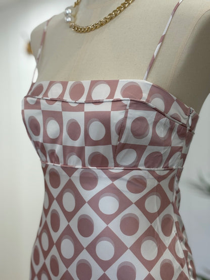 Retro Pink Satin Maxi Dress