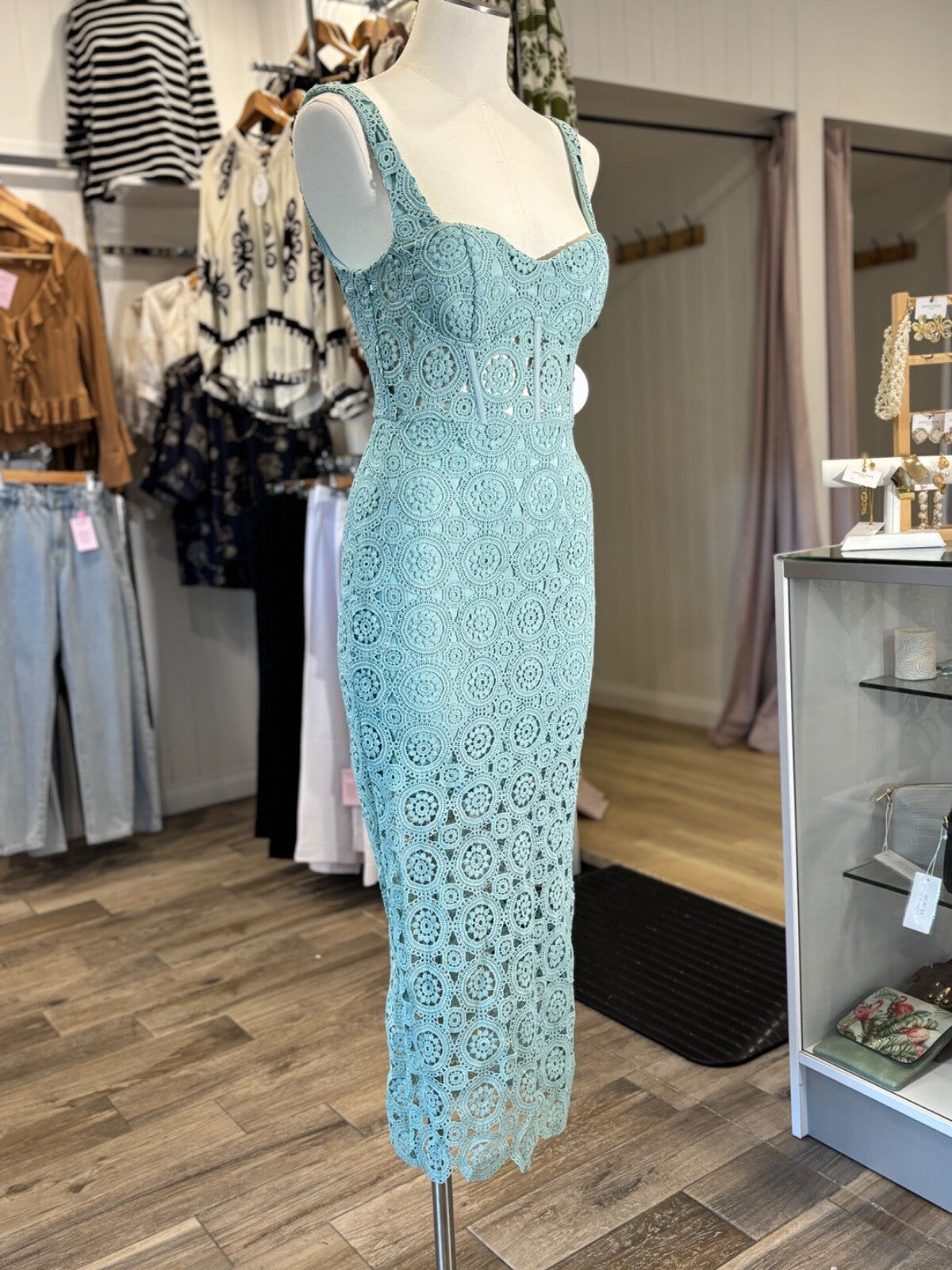 Teal Crochet Lace Midi Dress