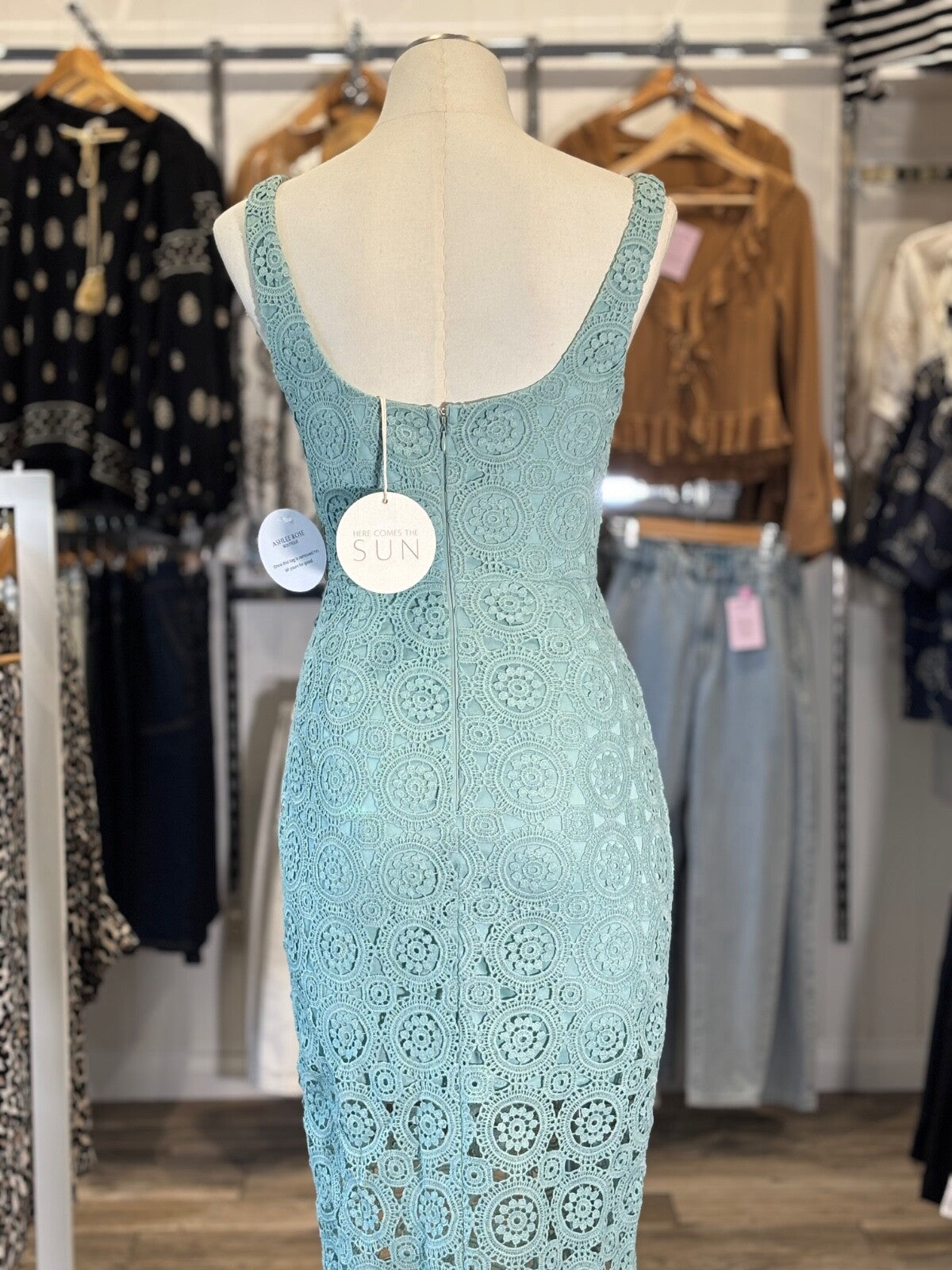 Teal Crochet Lace Midi Dress