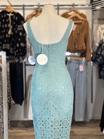 Teal Crochet Lace Midi Dress
