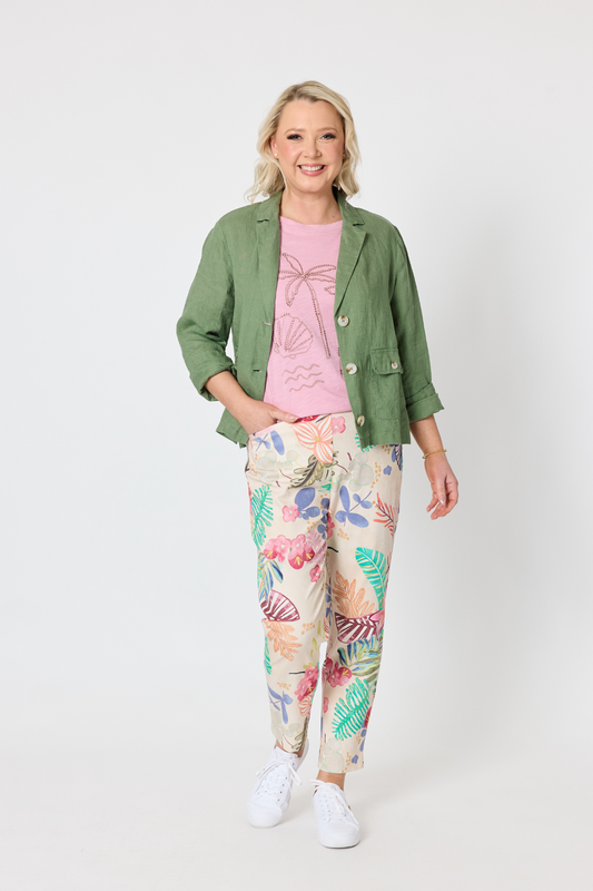 Desert Rose Floral Print Slim Leg Pant - Pink/Multi
