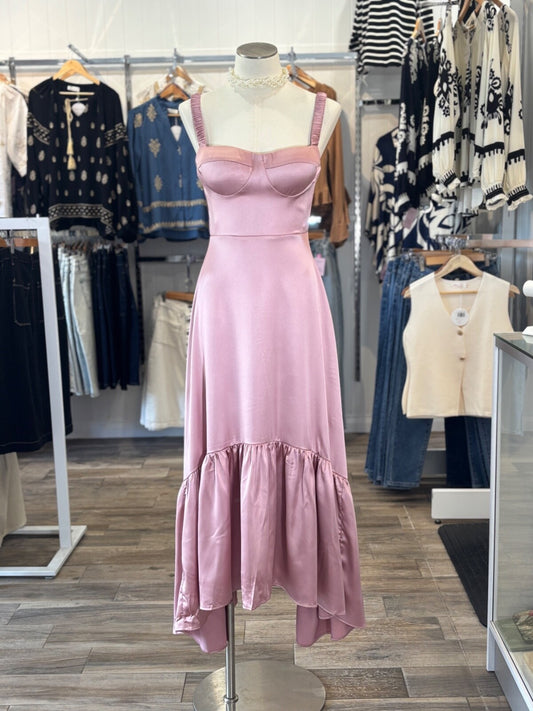 Here Comes the Sun | Pink Satin Look Dress | Padded Bust | Sizes 8–14