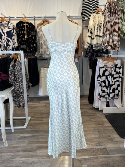 Retro Green Satin Maxi Dress