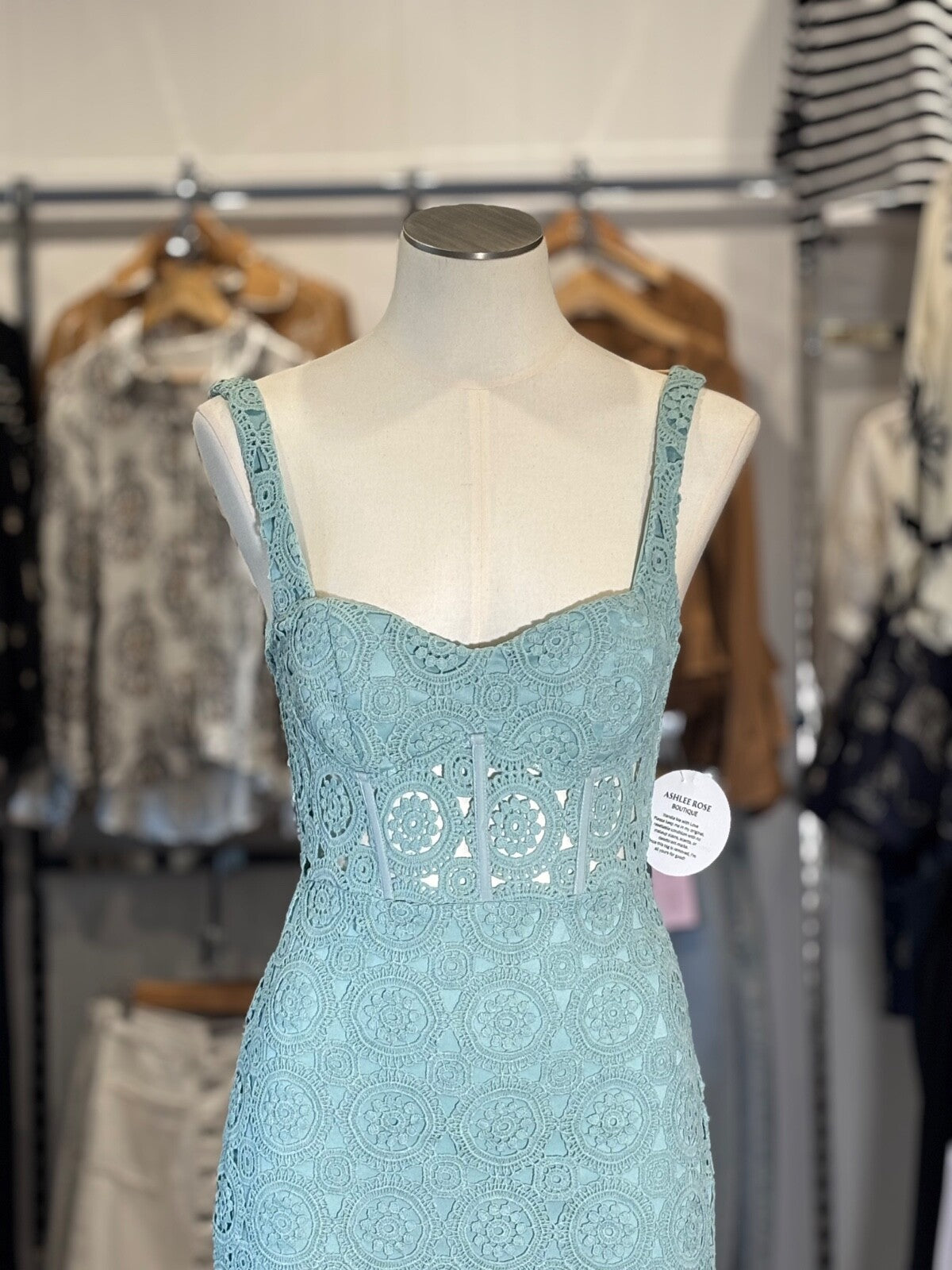 Teal Crochet Lace Midi Dress