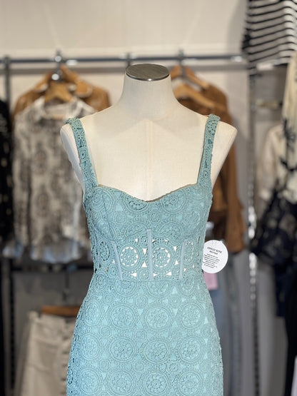 Teal Crochet Lace Midi Dress