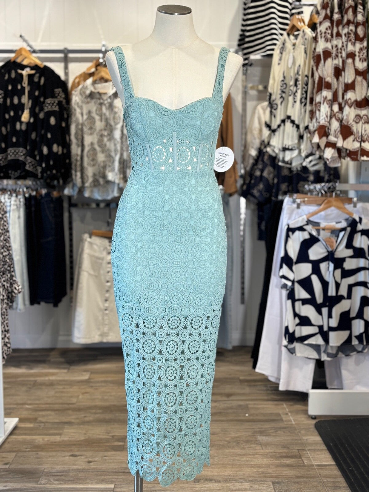 Teal Crochet Lace Midi Dress