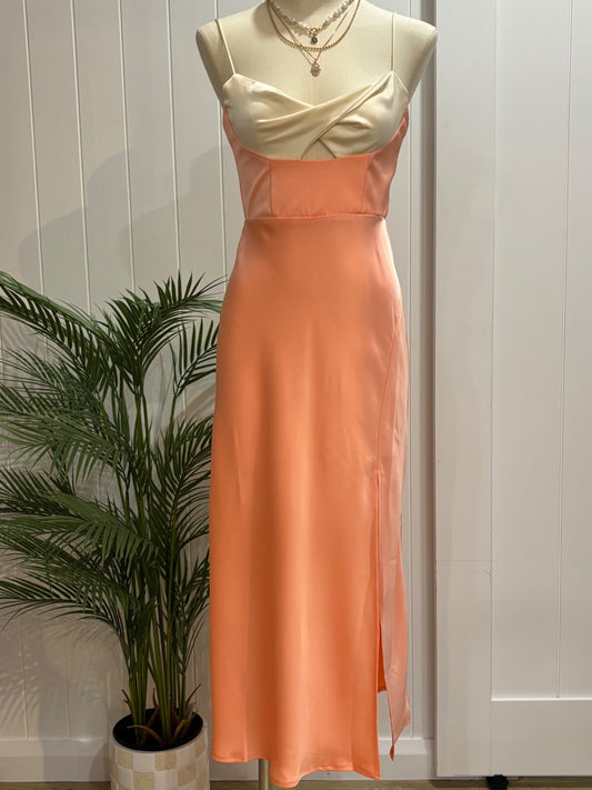 Peach Satin Formal Dress | Adjustable Straps | Hidden Zipper |Here Comes The Sun