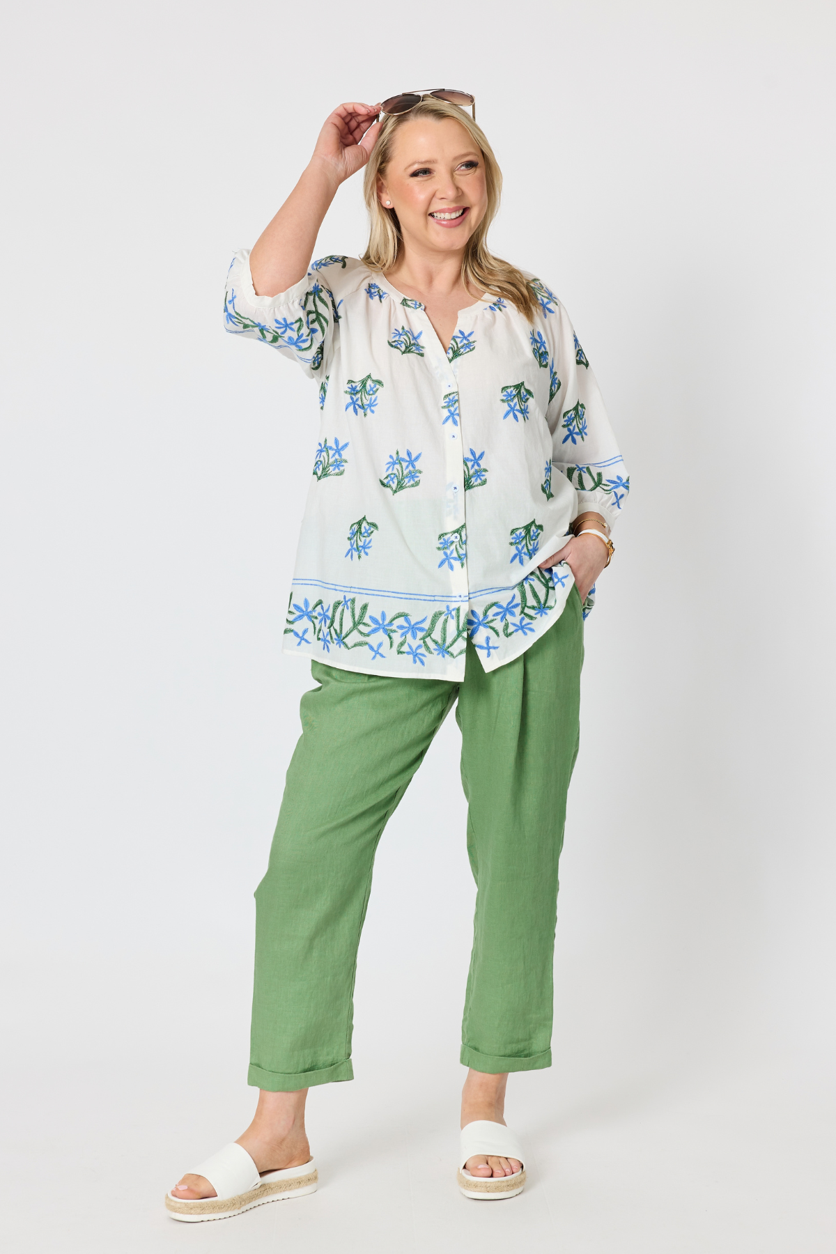 Florida Floral Embroidered Top - White Multi