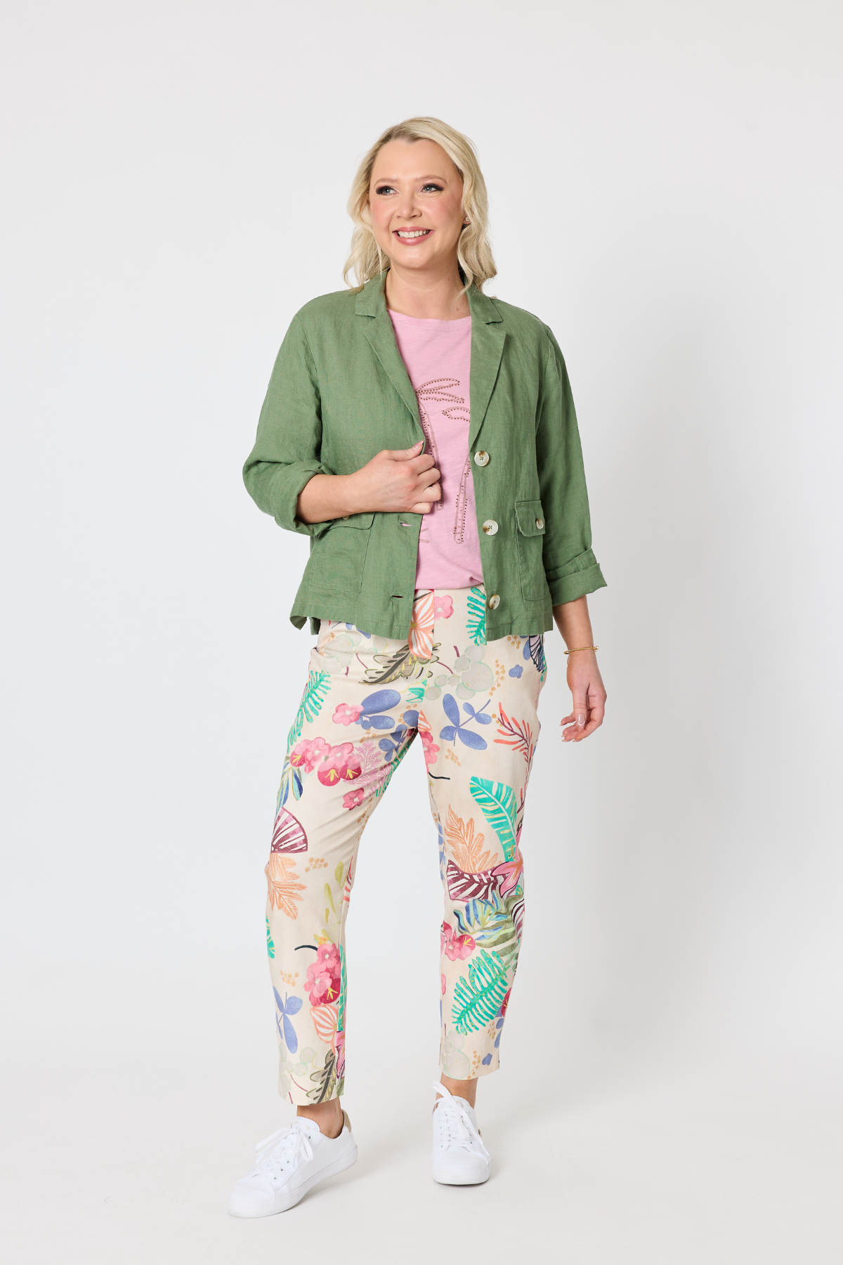Desert Rose Floral Print Slim Leg Pant - Pink/Multi