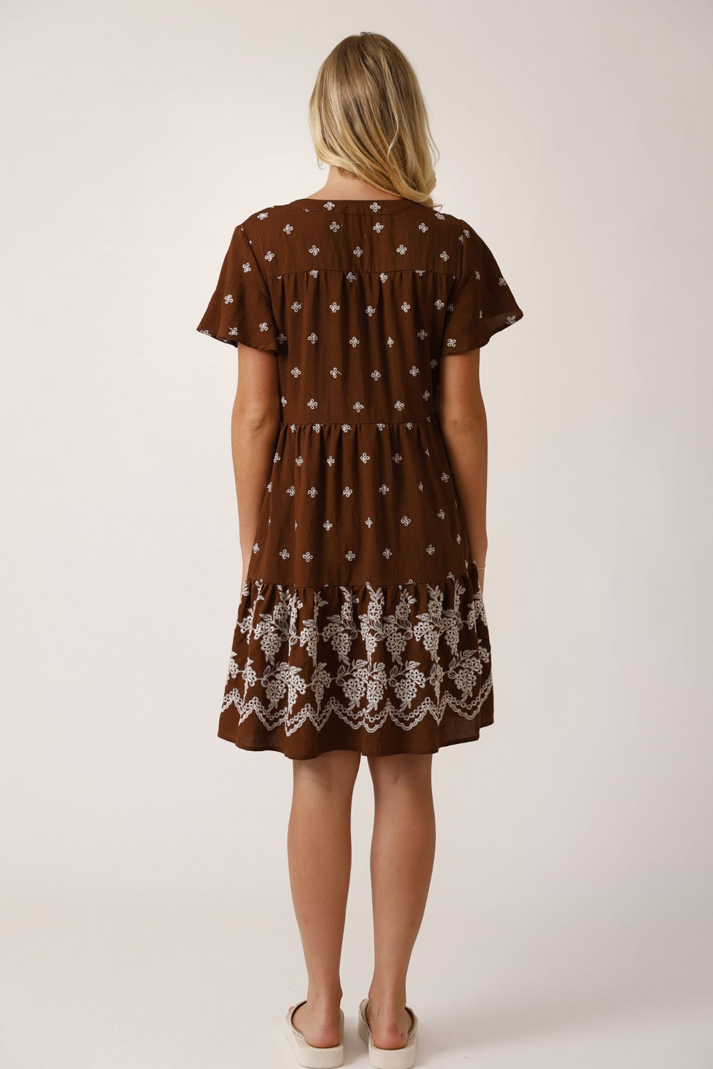 Lila embroidered Dress - Brown