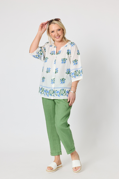 Florida Floral Embroidered Top - White Multi