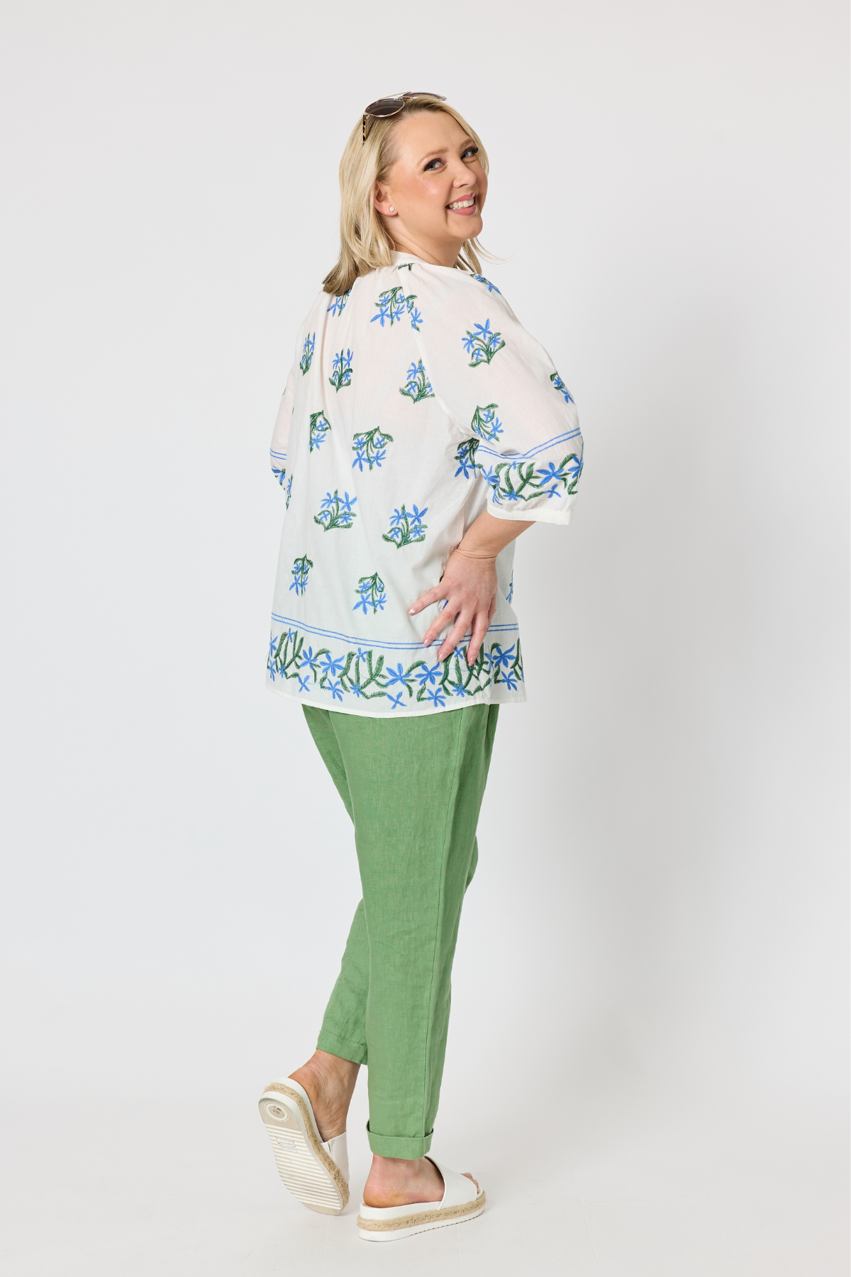 Florida Floral Embroidered Top - White Multi