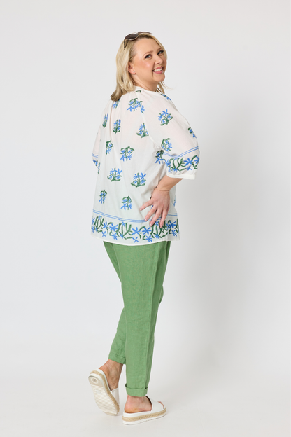 Florida Floral Embroidered Top - White Multi