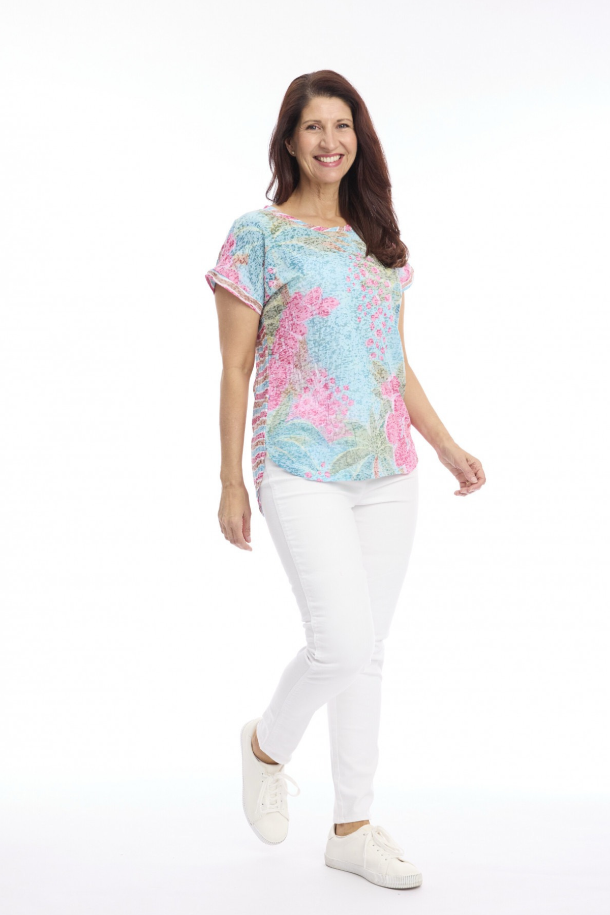Burnout Stripe & Print Drop Shoulder Tee