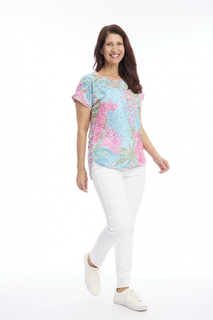 Burnout Stripe & Print Drop Shoulder Tee