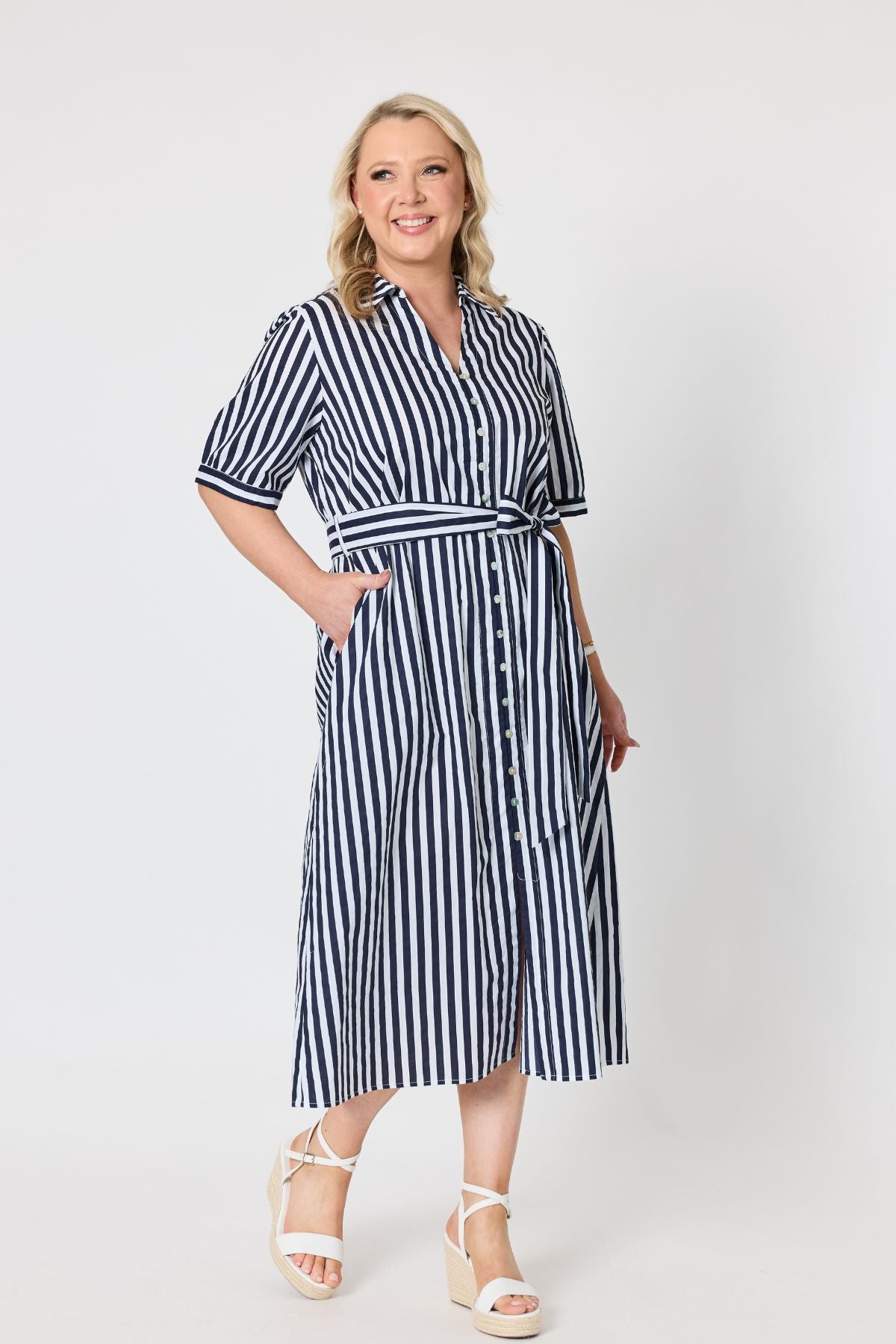 Riviera Stripe Print Shirtdress