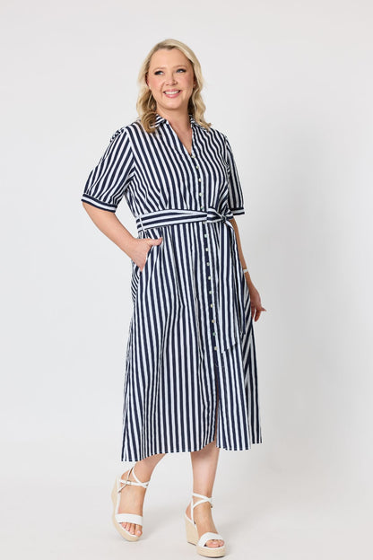 Riviera Stripe Print Shirtdress