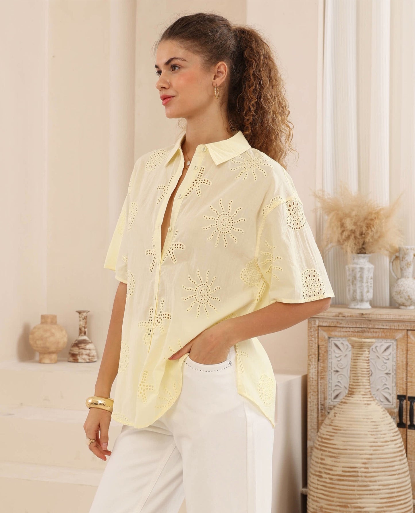 Lemon Sunshine Broderie Shirt | Lightweight Button Up