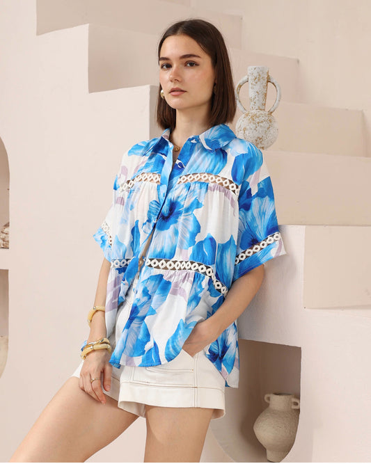 Blue Bloom Button-Up Blouse