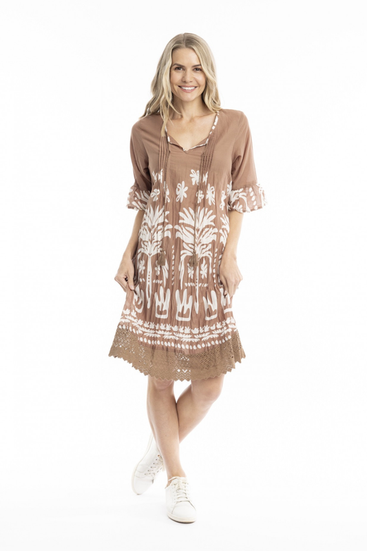 Tribal Border Mocha -Dress