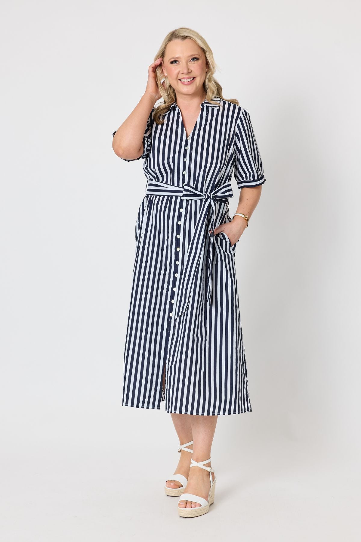 Riviera Stripe Print Shirtdress