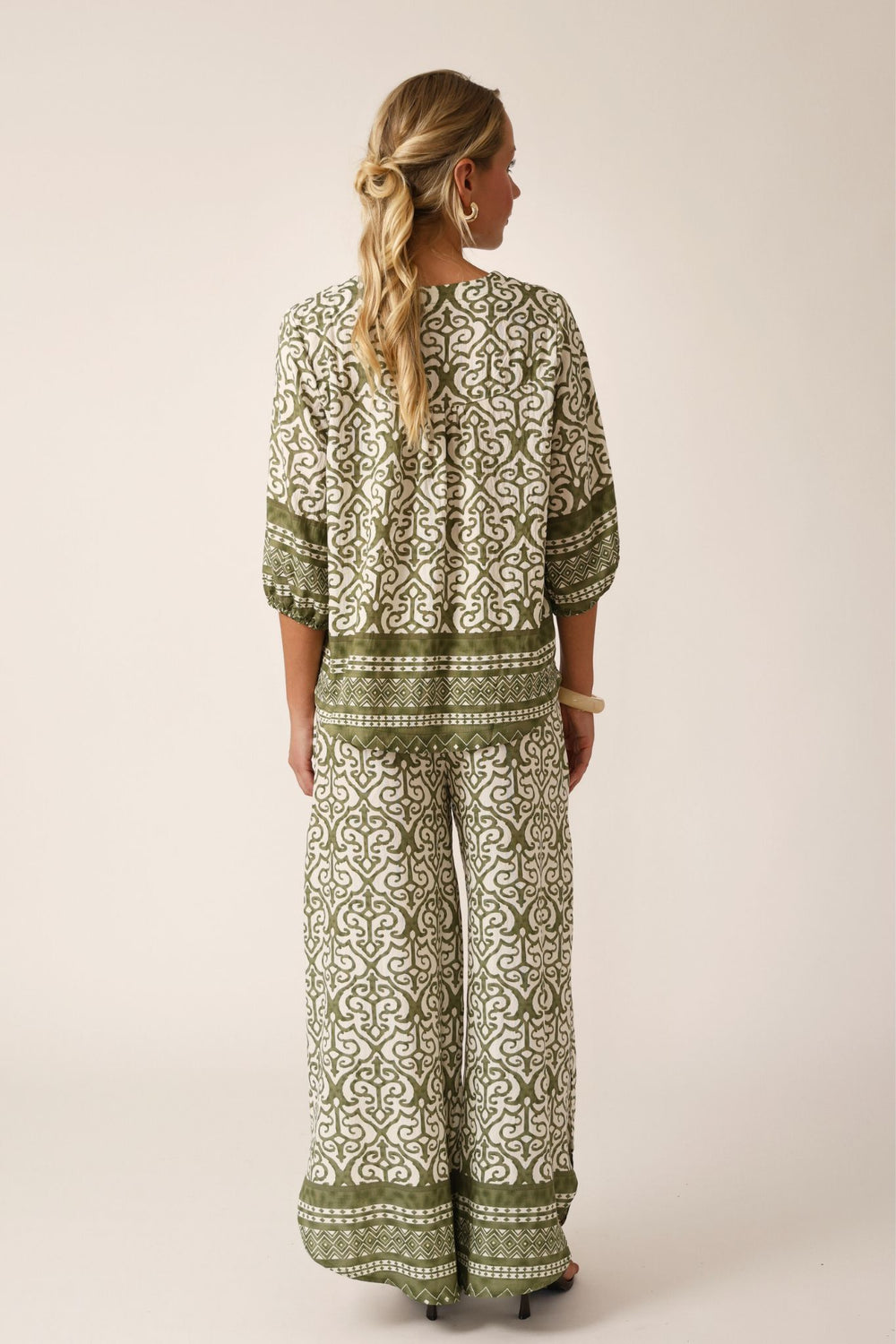 Capri Print Top- Olive Green