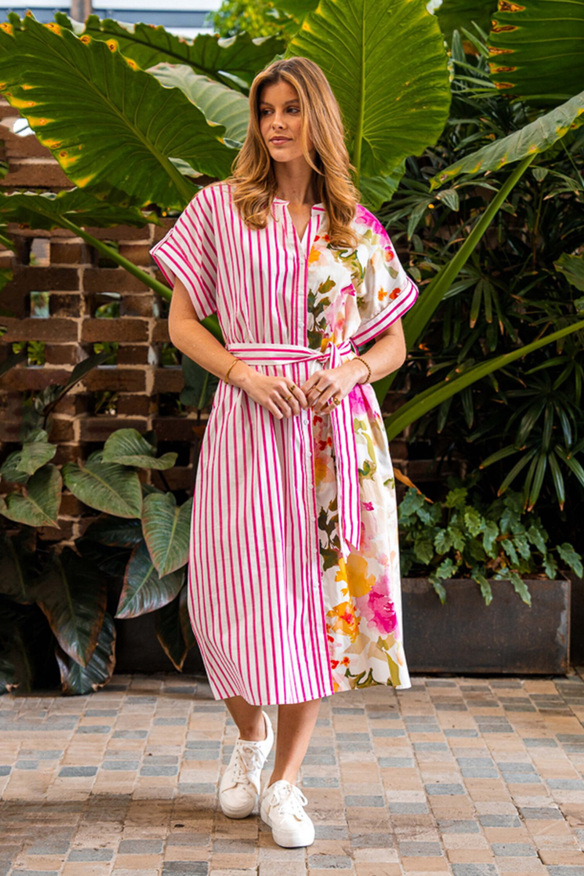 Donnelly Midi Dress – Stripe Floral Print
