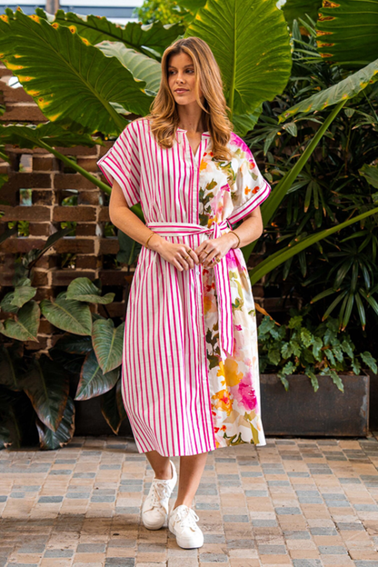 Donnelly Midi Dress – Stripe Floral Print