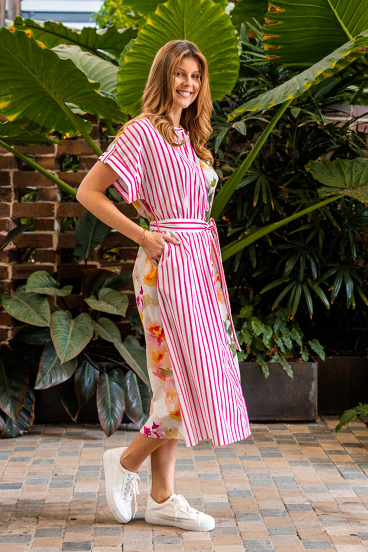 Donnelly Midi Dress – Stripe Floral Print
