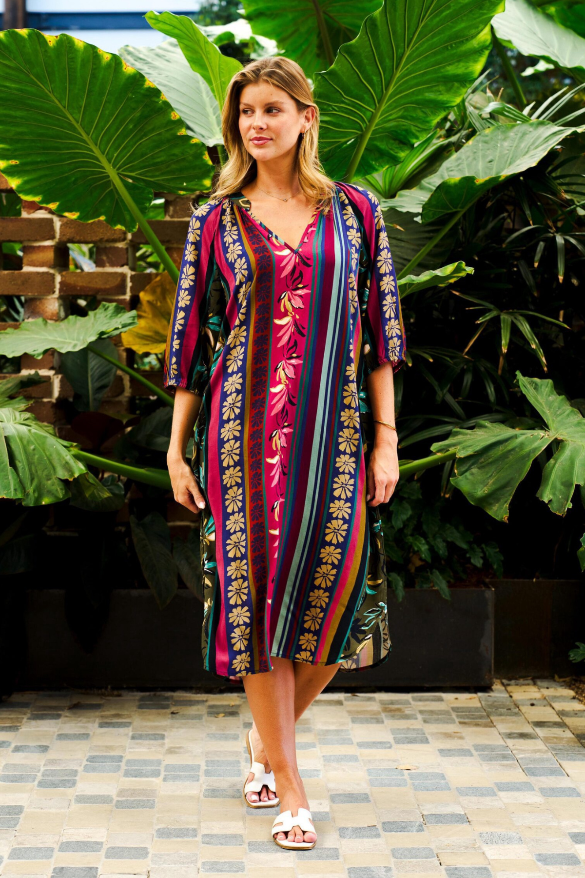 Michaela Midi Dress – Multi Stripe Print