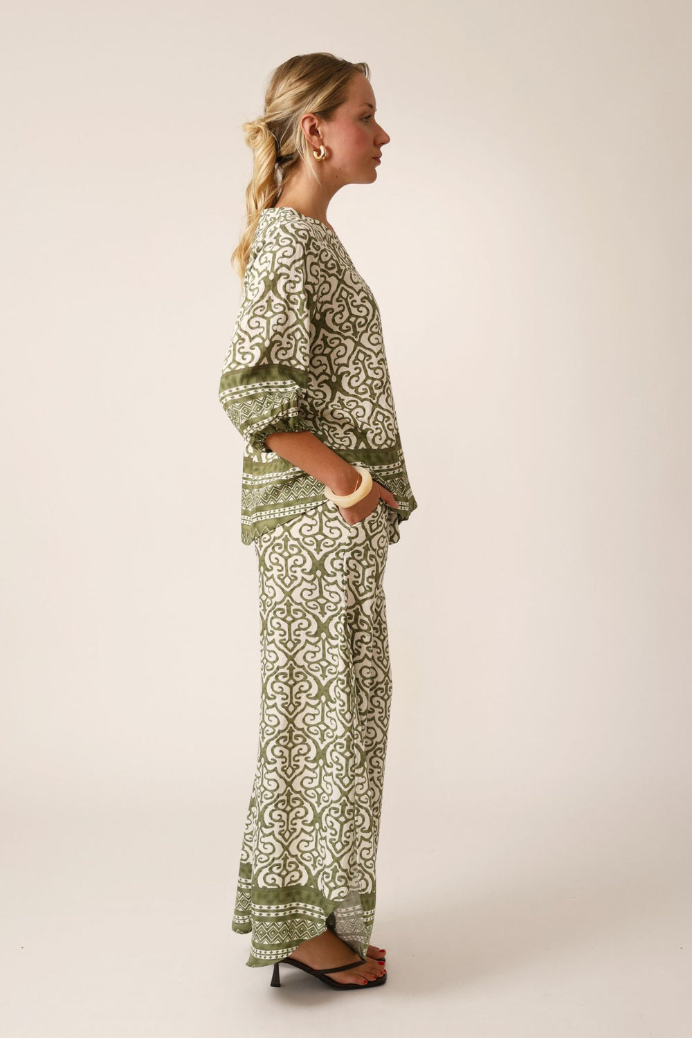 Capri Print Top- Olive Green