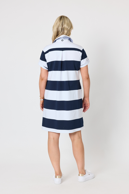 Riviera Polo Stripe Dress - Navy/White