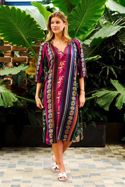 Michaela Midi Dress – Multi Stripe Print