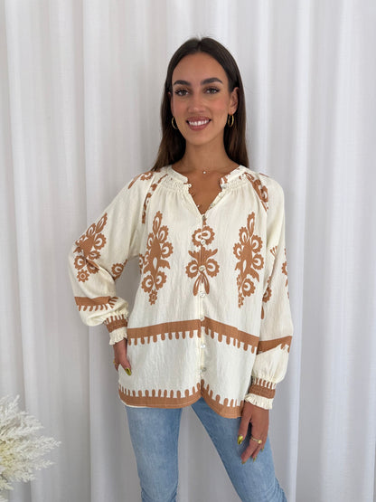 Sorrento Blouse -Caramel