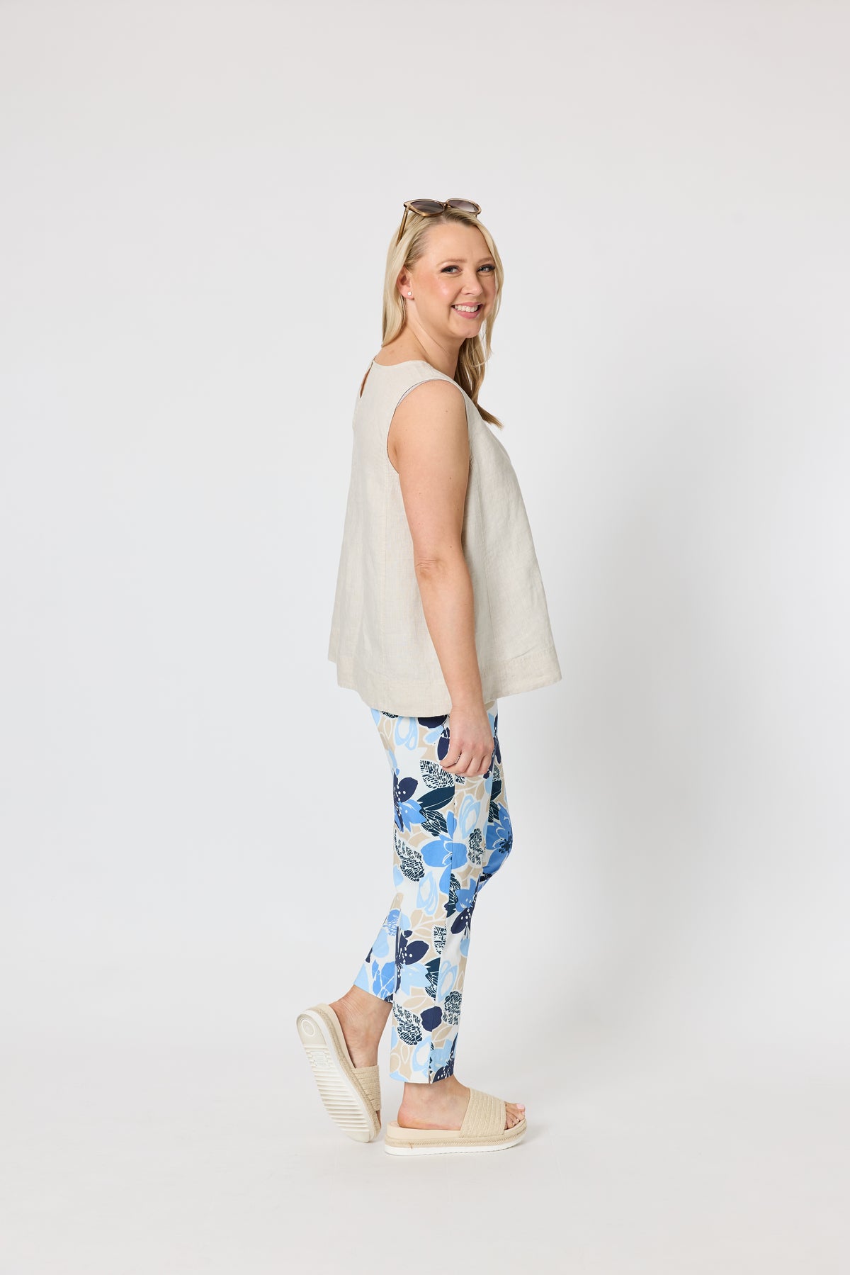 Amalfi Rose Floral Print Slim Leg Pant - Cornflower Multi