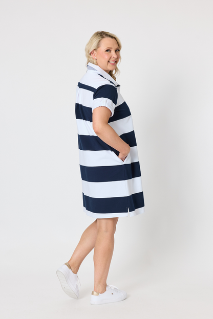 Riviera Polo Stripe Dress - Navy/White