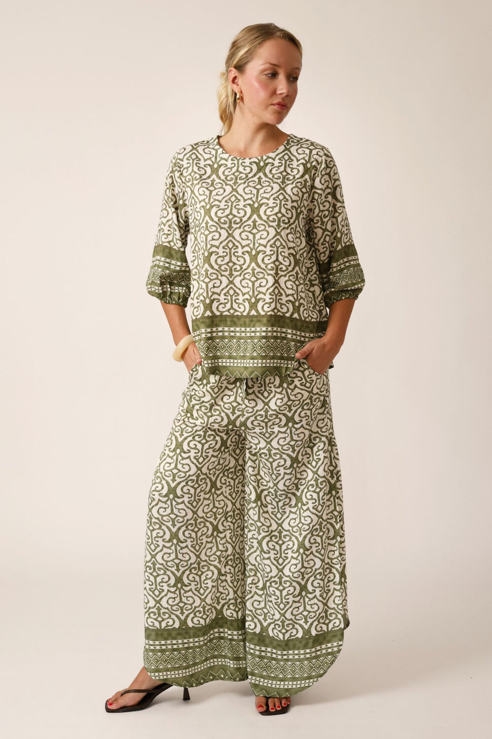 Capri Print Top- Olive Green