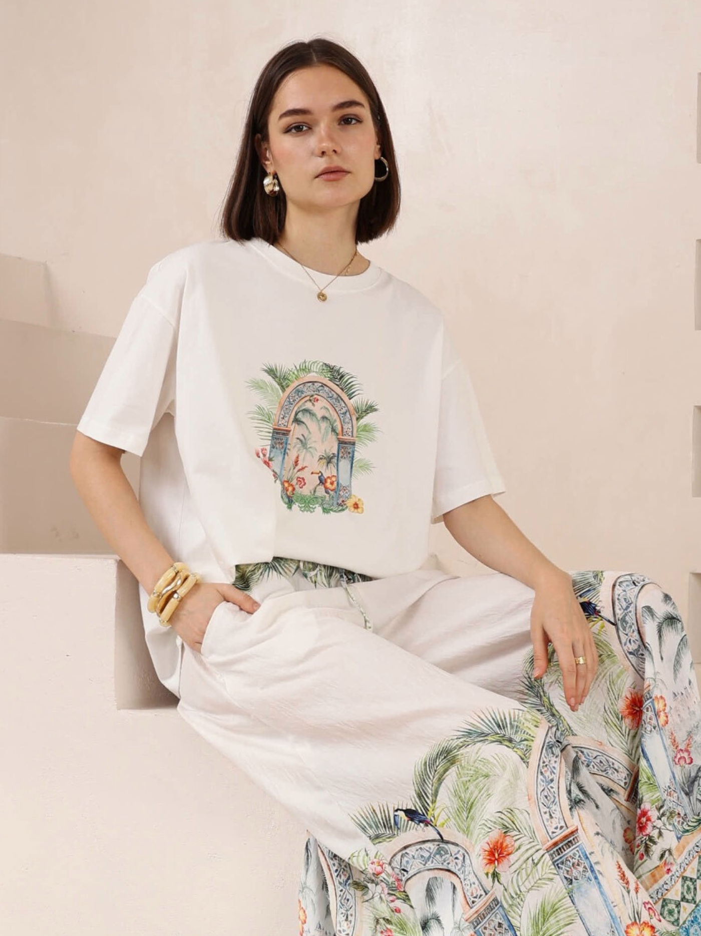 Tropical Arch Tee | White