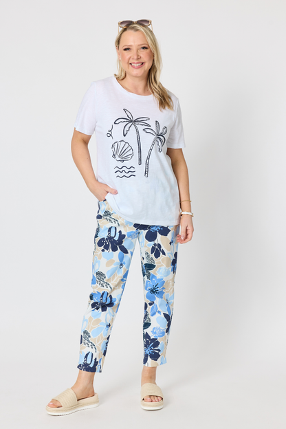 Amalfi Shell Beaded Cotton Tee - White/Navy